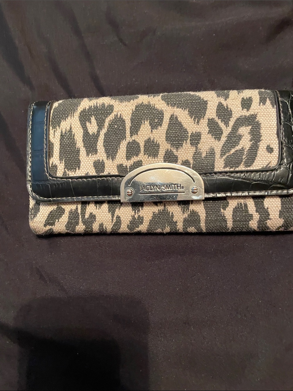 Jaclyn Smith Leopard-Print Wallet Clutch in Black and Beige